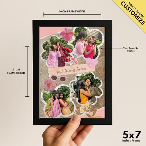 Image of Framekaari Best Friend Customised Photo Frame | Personalised Birthday Gift | Aesthetic Floral Scrapbook Design | 4 Custom Photos | Tabletop & Wall Mount | Room & Home Decor | 16x21 cm (Design-17)