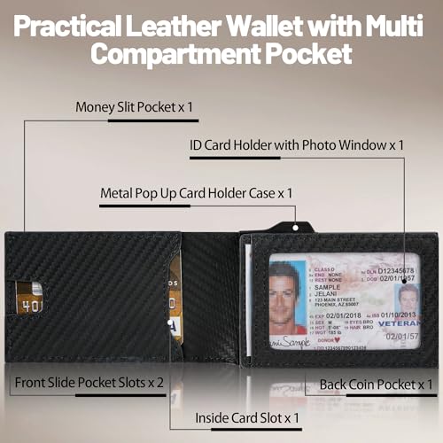 Leather Wallet for Men and Women with Pop-Up Card Case - RFID Blocking Bifold Design with ID Window & Cash Pocket - Birthday Gift for Him, Her2