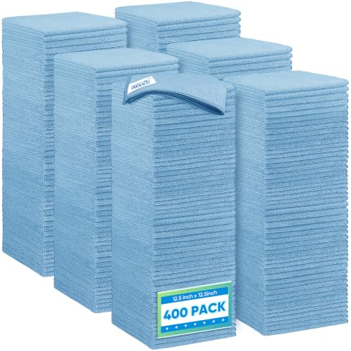 Image of HOMEXCEL Blue Microfiber Cleaning Cloth 400PK, Towels for Cars, 12.5x12.5 inch
