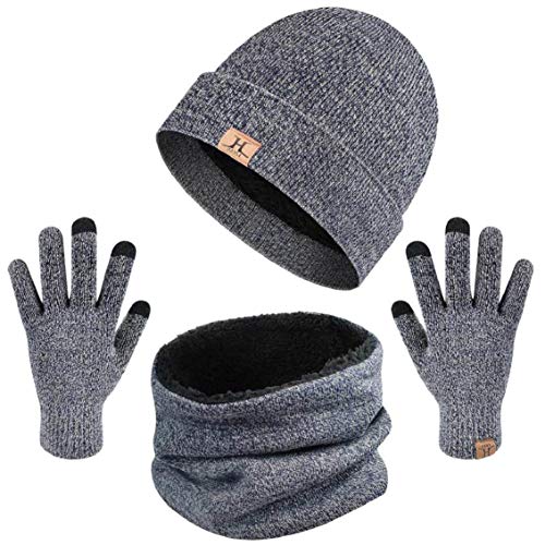 heekpek Bufanda Gorro Guantes para Hombre Invierno Regalos para Hombre Mujer Unisexo Set de Bufanda Conjunto de Guantes de Punto BufaSombrero de Invierno Gorras Con Bufanda (Gris claro)