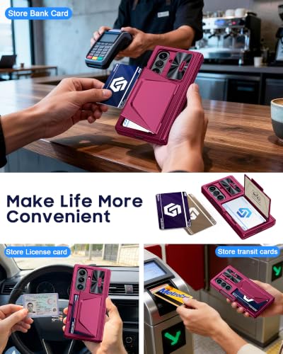 Image of for Samsung Galaxy Z Fold 8 Ultra Case Wallet & HD Screen Protector | Card Holder RFID Blocking, Slide Lens Cover, Hinge Protection, Shockproof Phone Cover for Z Fold 8 Ultra (Rose Red)