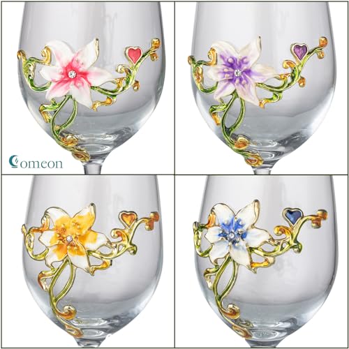 Comeon SLLY609929_6913644 Wine Glasses Clear Enamel Handcrafted Champagne Glasses Red Wine Glasses Set Floral Goblets thumb #1