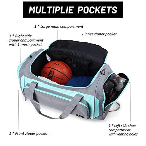 MIER Large Duffel Bag Men's Gym Bag with Shoe Compartment (Grey/Green)