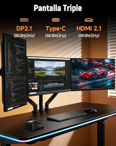 BMAX B8APro Mini PC Win 11Pro, AMD Ryzen 7 8745H (hasta 4.9GHz) 16GB RAM DDR5 512GB NVMe SSD, Mini Ordenador, Radeon 780M, 8K@60Hz Triple Pantalla/Type-C/HDMI/2.5G LAN WiFi6 BT5.2 para Oficina, Jugar - imagen 5