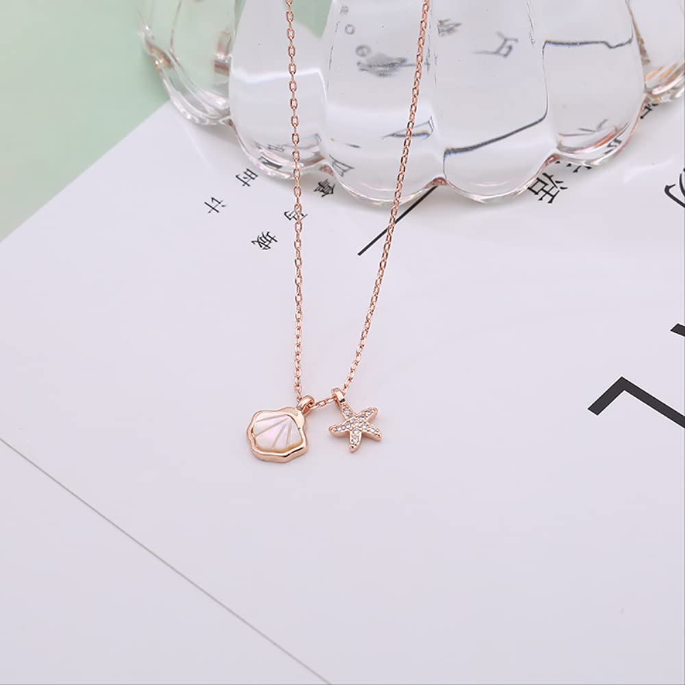 Collares con Colgante de Concha de Estrella de mar 925, Collar de Cadena de clavícula Femenina de Alto Nivel para Mujer