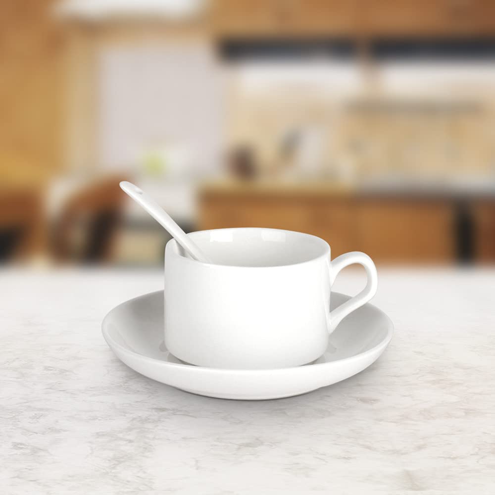 Bastel-Tassen ohne Druck zum Bemalen aus Hochwertiger Keramik Einzeln oder im Set/Mug/Cup/Becher/Pott Kleine Tasse mit Unterteller + Löffel 6er Set