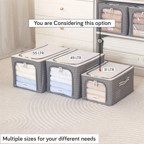 Image of HOKIPO Wardrobe Organiser for Storage of Clothes, 600D Oxford Fabric Storage Box, Charcoal Grey - Medium Pack of 1 (AR-6717-CGRY)