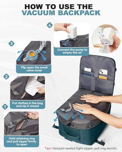 Image of coofay Large Vacuum Backpack Travel with Pump Vacpack Travel Backpack with Vacuum System Compression Backpacks for Travel Easy Vac Pack Carry on Luggage