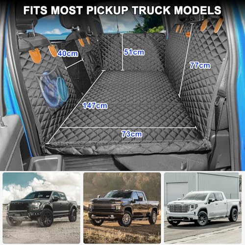 JOEJOY Hundedecke Auto Rückbank für Pickup-Trucks, 147x73cm Hunde Autositz Rückbank Verbreitert, Hundesitzbezug mit Harter Unterseite, Autoschondecke Hund Rücksitz Wasserdicht Kratzfest