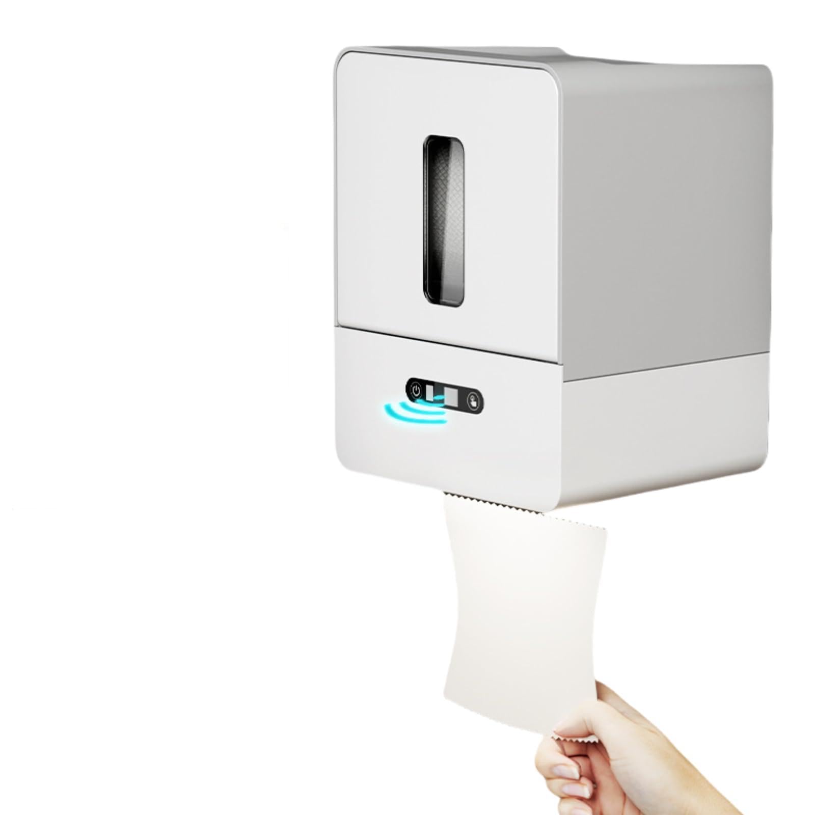 Smart Touchless Paper Towel Dispenser, 2024 Upgraded Automatic Electric Motion Sensor Dispenser with Night Light, 3 Adjustable Dispensing Levels, Waterproof, Wall-Mounted (Gray Charge)