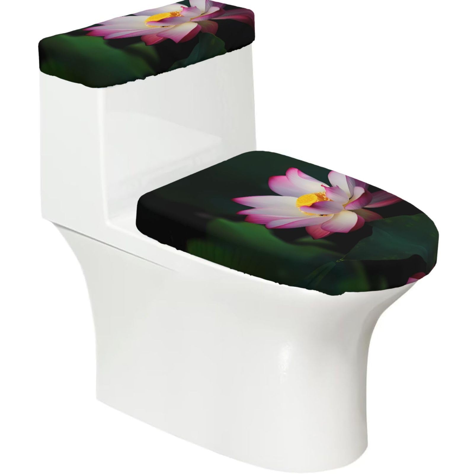 Mrowyc Black Beautiful Lotus Printed Toilet Seat Set - Set Of 2 - Universal Toilet Seat Cover - Housewarming Birthday Christmas Gift