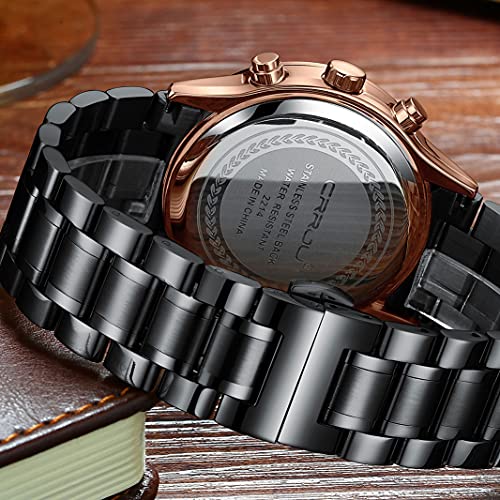 Image of CRRJU Men's Multifunctional Chronograph Wristwatches,Stainsteel Steel Band Fashion Quartzuartz Waterproof Watch