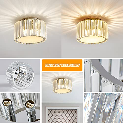 Buxvrcs Semi Flush Mount Crystal Ceiling Light - Modern Crystal Chandelier Flush Mount Lighting Fixtures Small Close To Ceiling Light For Kitchen Bedroom Bathroom Entryway Living Room - G9 Socket #TOP3