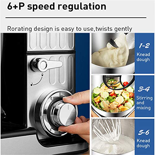 L&B-MR Küchenmaschine 1000W Mit 7L Edelstahl-Rühlschüssel, Rührbesen, Knethaken, Schlagbesen Und Spritzschutz, 6 Stufige… – Bild 3