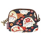 Japanese Coin Bag Japanese Style Coin Purse Maneki Neko Lucky Fortune Cat Coin Bag Canvas Money Mini Wallet with Bear Pendant Zipper Pouch Fortune Cat Coin Purse