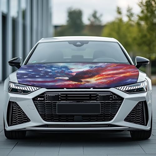 Image of Flame Eagle American Car Hood Cover Polyester Elastic Fabrics Can be Washed Suitable for SUV Trucks Universal for Cars