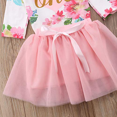 Baby Girls' 1St Birthday Tutu Dress Sleeveless Floral Romper Top Lace Skirt Clothes Easter Outfit 2Pcs (Pink-Long Sleeve, 6-12 Months) #TOP4