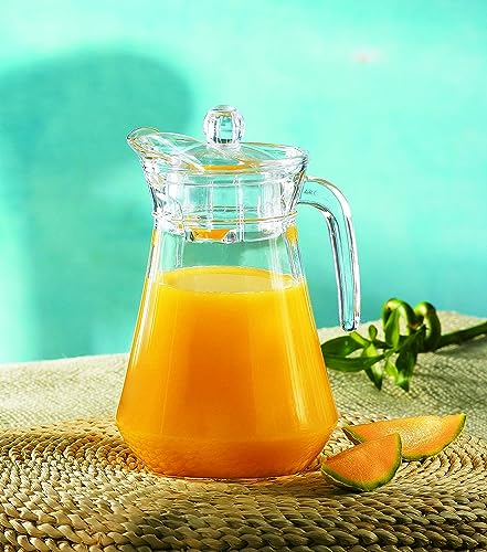 Image of Glass Water Jug - 1300 ml, Transparent Water sering Jug, Hot Cold Water Pitcher with Lid Water Jug, Iced Tea, Milk and Juice Beverage Carafe, Lemon Jug