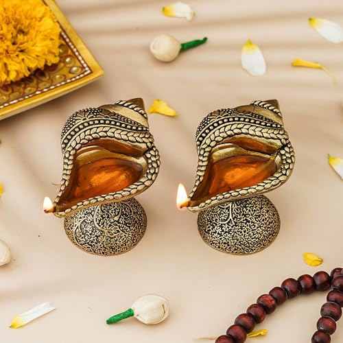 Set de 2 Mechas de Aceite Forma Shankh para Pooja