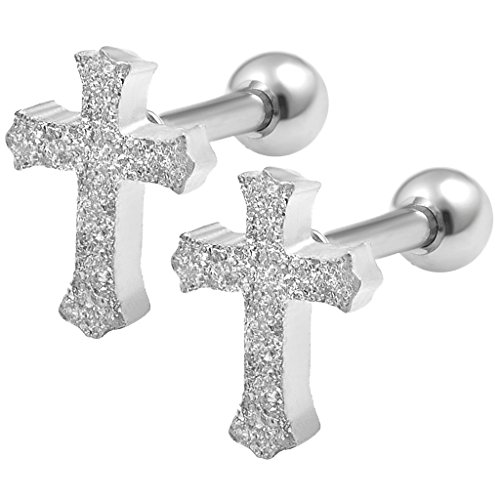 Bodyjewellery 2Pcs 16G 1/4 Barbell Earring Cartilage Forward Helix Tragus Stud Bars Lobe Auricle Piercing Cross 316L Surgical Steel #TOP16