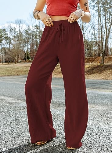 Acelitt Womens Casual Lightweight Drawstring Elastic Waist Loose Wide Leg Linen Pants, S-2XL3