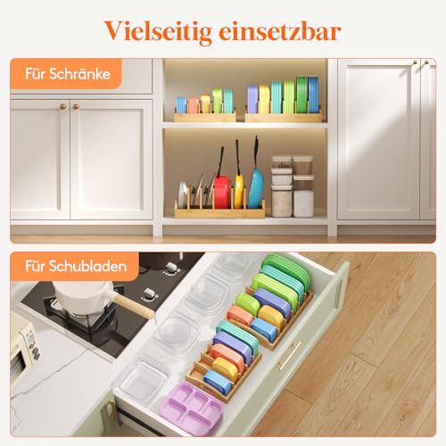 Lifewit Deckelorganizer aus Bambus für den Schrank, Verstellbarer Deckelhalter für Vorratsbehälter mit 4 Einsätzen und 5 Fächern, Küchenorganisation für Zuhause, 26,9 x 21,1 cm 5