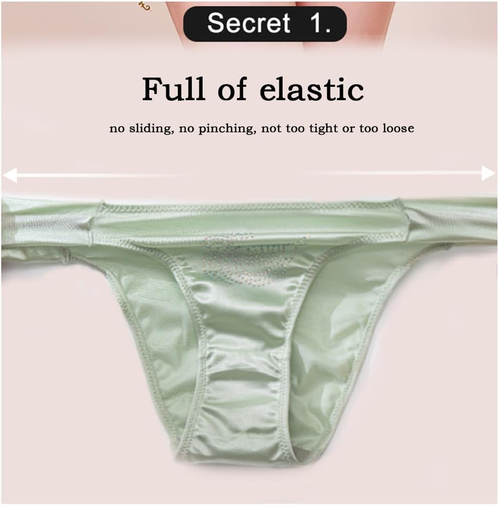 Womens XS 3pk Silk String Bikini Satin Panties Soft Smooth Briefs Frill Trim Ruched Cheeky Underwear