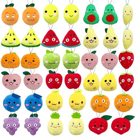 XIPEGPA 40 PCS Cute Mini Fruit Plush Toys Colorful Stuffed Fruits Soft Orange Peach Stuffed Doll for Party Favors Keychain Ornament for Goody Bag Easter Egg Stuffers Carnival Birthday Party 20 Styles Cover