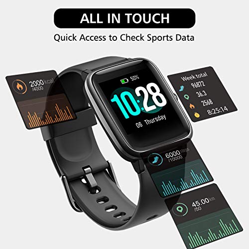 Lintelek Smart Watch, Full Touch Screen Smartwatch, 1.3 Inch Fitness Tracker with HR Monitor, Sleep Tracker, Stopwatch, IP68 Waterproof Fitness Watch Compatible with iOS, Android for Men, Women, Kids