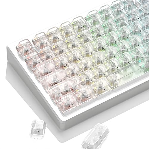 Image of dagaladoo Clear keycaps,Transparent Keyboard keycaps,Jelly Key caps Set,Shine Through keycap，MDA Profile Keyboard caps for Mx Switches Mechanical Keyboard(White,Side Printed)