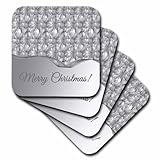 3dRose Pretty Silver Christmas Ornaments, Merry Christmas - Soft Coasters, Set of 8 (CST_220561_2)