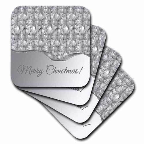 3dRose Pretty Silver Christmas Ornaments, Merry Christmas - Soft Coasters, Set of 8 (CST_220561_2)