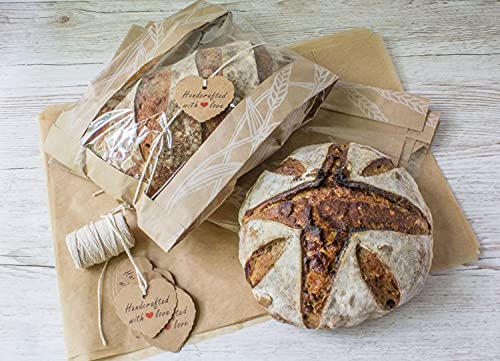 Bread Packaging Kit- Kraft Paper Bread Bags For Homemade Bread Gift Giving, Natural Unbleached Parchment Paper For Baking, Kraft Gift Tags Cotton Bakers Twine Gift Wrapping String – White Pack #TOP1