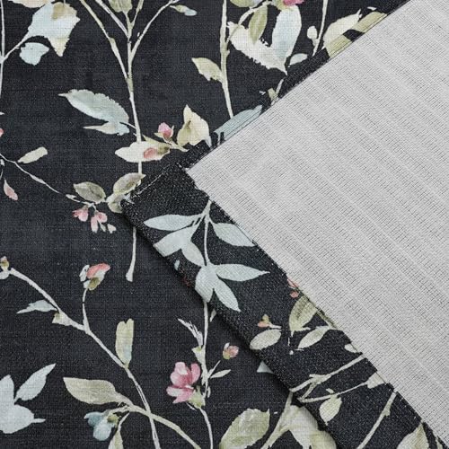 Image of Chyhomenyc Linen Blend Window Curtains 63 Inch Length 2 Panels, Light Filtering Floral Printed Curtain Drapes for Living Room, Rod Pocket Soft Bedroom Curtain Panels, 38Wx63L Inch, Black
