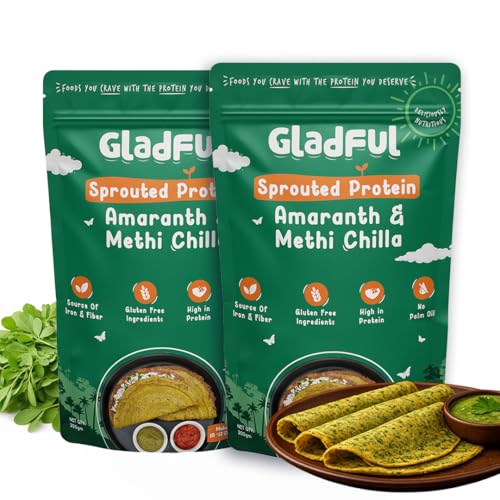 Image of Gladful Sprouted Lentils & Millets Protein Methi Chilla Dosa Mix, No Maida, No Palm Oil, No Cholesterol, Less Carb, Diabetic Friendly 200 G (Pack Of 2)