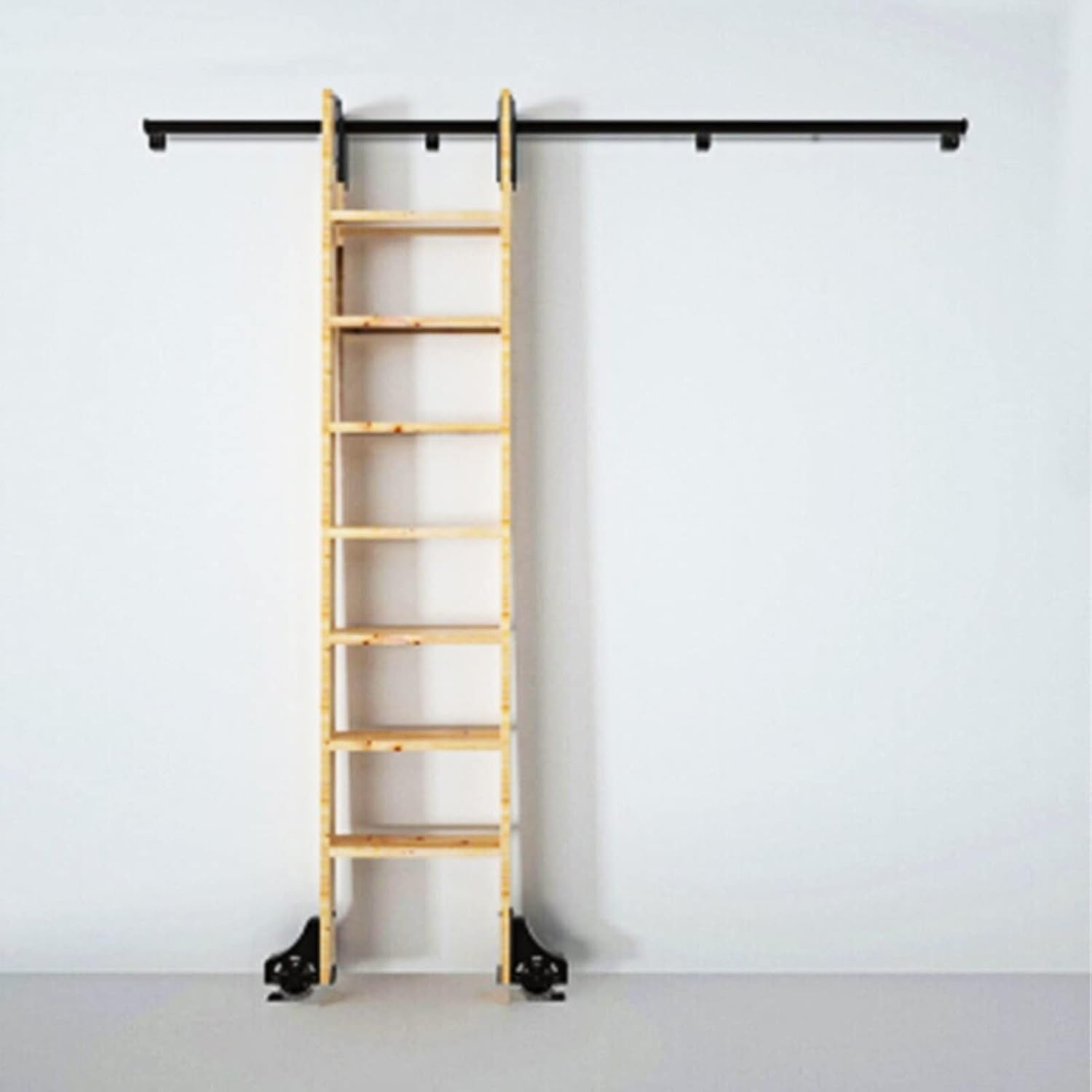 Retractable Round Tube Mobile Ladder Track, 3.3ft-20ft Rolling Ladder Hardware Library Sliding Barn Door Kit, with Floor Roller Wheels(No Ladder) (Size : 13ft/400cm Track kit)
