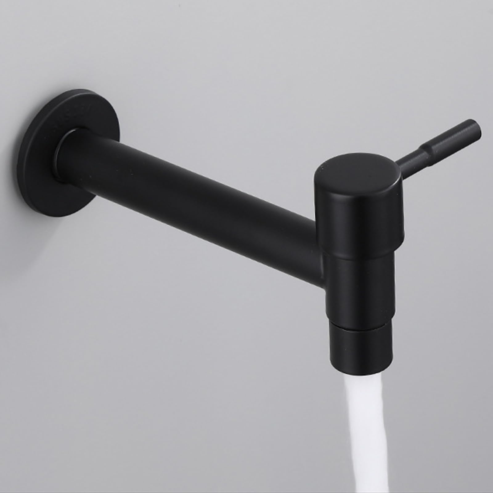 Robinet d'eau froide - En acier inoxydable - Monté au mur - Noir mat - Long robinet mural, Accessoire Salle de Bain, pour Lavabo, Balcon, Cuisine (noir)