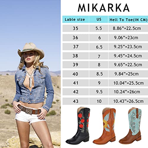 Mikarka XBZ1275-GREY-39 Women'S Square Toe Embroidered Mid-Calf Western Cowboy Cowgirl Boots thumb #6