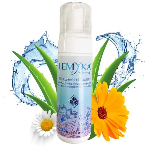 LEMYKA Foaming Face Wash, hydrating for Eczema Dry, Sensitive Skin, Natural Daily Vegan Facial Cleanser, Gentle Shampoo Clarifies Rosacea Redness, itchy scalp, Acne Scar, Fragrance Free