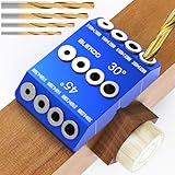 BLEKOO Blue Angled Drill Guide Jig with 4 Bits for Wood Posts & Cable Railing Lag Screw Kit, Durable All Metal Drill Jig for Drilling 30°, 45°, 90° Degree Angle Holes