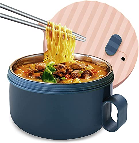 Bol Ramen, 1200ml Bol Japonais, Bol Soupe, Doublure En Acier Inoxydable Vaisselle Japonaise, Grand Bol Convient Pour Les Voyages Et L'éCole (Poudre Bleue) Cover