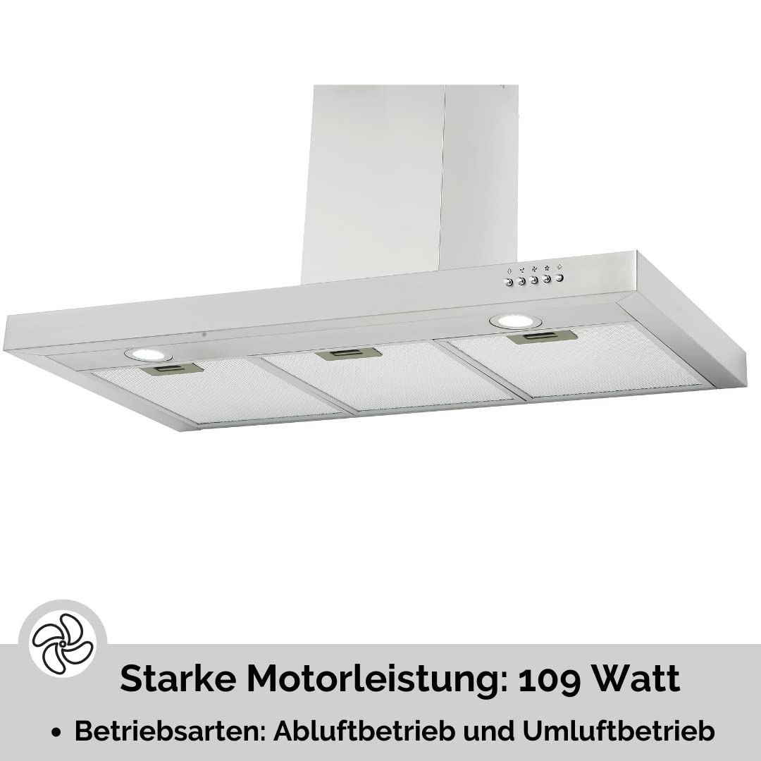 PKM Wandhaube 9004W | Dunstabzugshaube | 90cm Breite | Edelstahl | 3 Leistungsstufen | LED Beleuchtung | Abluft | Umluft