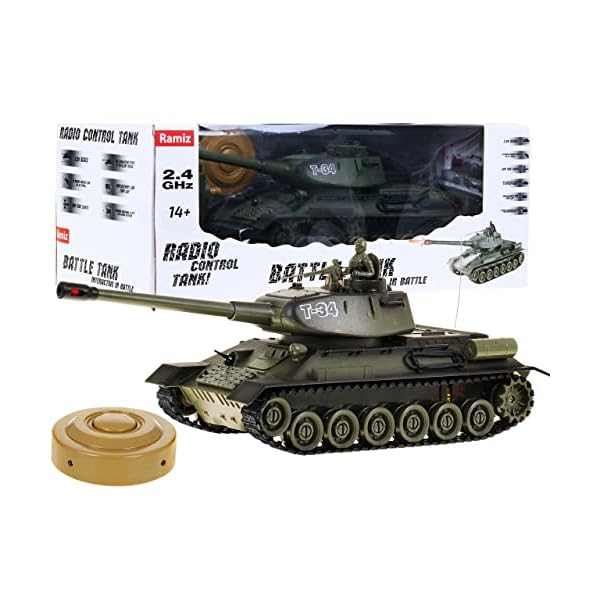 Modell Militärfahrzeug Panzer T-34 Modell R/C Camo Camouflage Grün 2,4 GHz Fernbedienung für Kinder Jugendliche Jungen 14+ The Great Battle of Tanks