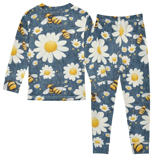 Pajama Sets Long Sleeve Bee and Daisy Pattern Soft Comfy Sleepwear 2 Piece PJS 3-8T3