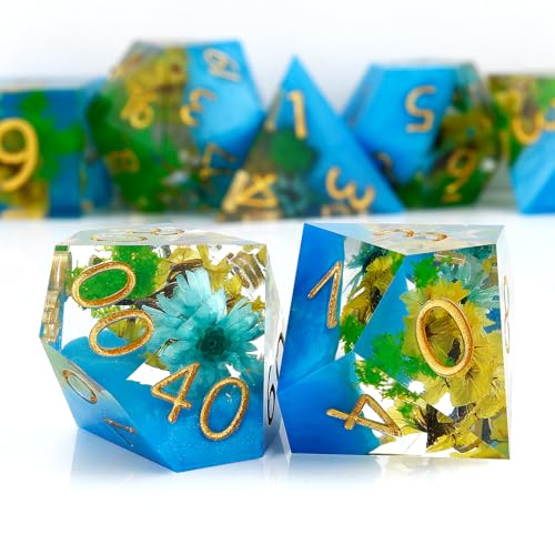 Haxtec DND Dice Set Sharp Edge Resin Dice Set with Dice Case, D and D Dice, Polyhedral D&D Dice Set for Dungeons and Dragons TTRPGs DND Gift