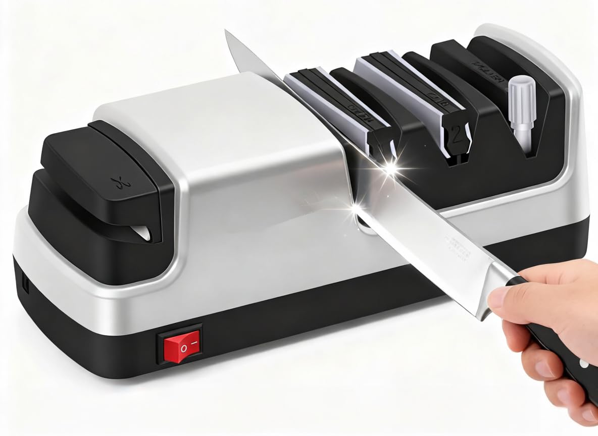 4-in-1 Electric Knife Sharpener Professional 2-Stage Diamond Sharpening System Kitchen Blade Sharpener