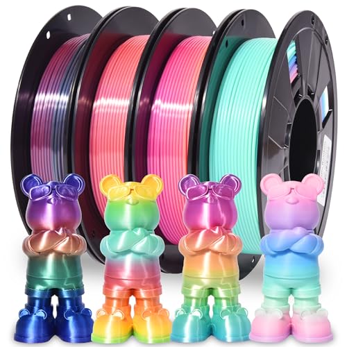 RAMBERY 4-Pack Silk Matte Rainbow PLA Filament 1.75mm, Multicolor Fast...