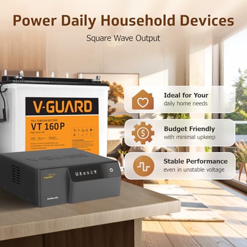 Image of V-Guard Inverter & Battery Combo (Aviolux 800 Inverter, VT 160 P (152Ah Tall Tubular Battery)) for Home, Office & Shops