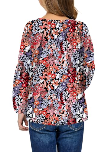 Image of blibean Girls Flower Bell Long Sleeve Blouse Fall Floral Tops 4-15 Years | Kids Flowy V-Neck Bell Long Sleeve Tops, Boho Flower Print Loose Fit Tunic, Spring Fall Cute Casual Dress Bohemian Clothes