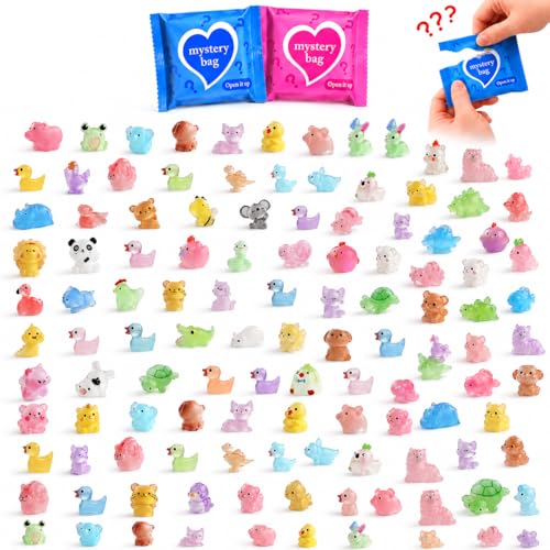50 PCS Mystery Bag Mini Resin Animals Glow in The Dark Tiny Animal Figurines Blind Bags Bulk Cute Mini Resin Figures Surprise Box Toys for Kids Classroom Prizes Goodie Bag Stuffers Party Favors